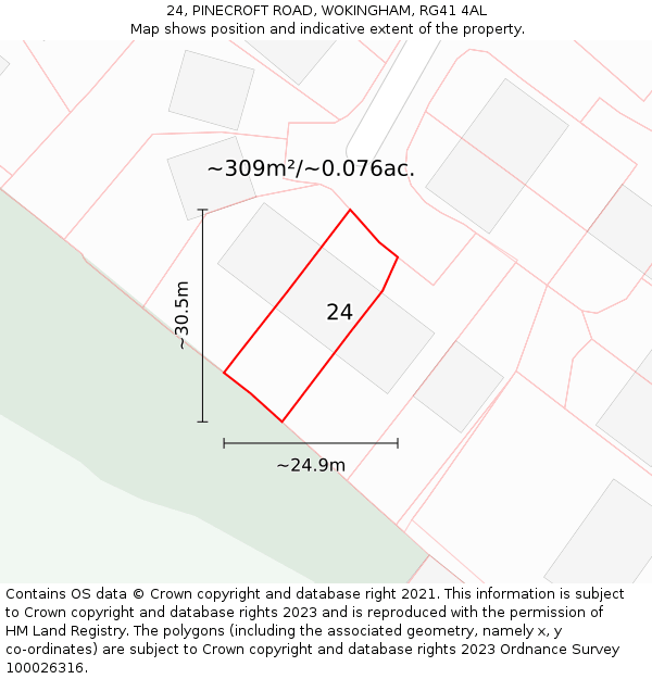 24, PINECROFT ROAD, WOKINGHAM, RG41 4AL: Plot and title map