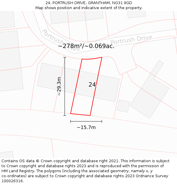 24, PORTRUSH DRIVE, GRANTHAM, NG31 9GD: Plot and title map