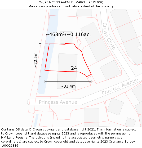 24, PRINCESS AVENUE, MARCH, PE15 9SQ: Plot and title map