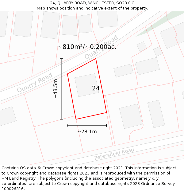 24, QUARRY ROAD, WINCHESTER, SO23 0JG: Plot and title map