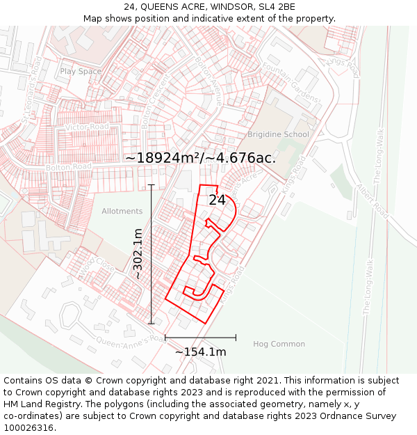 24, QUEENS ACRE, WINDSOR, SL4 2BE: Plot and title map