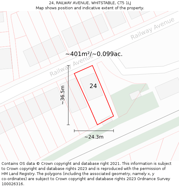 24, RAILWAY AVENUE, WHITSTABLE, CT5 1LJ: Plot and title map