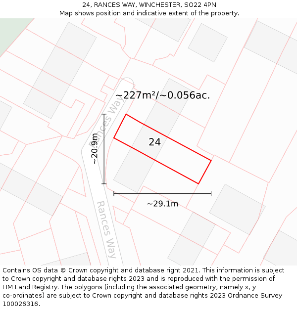 24, RANCES WAY, WINCHESTER, SO22 4PN: Plot and title map