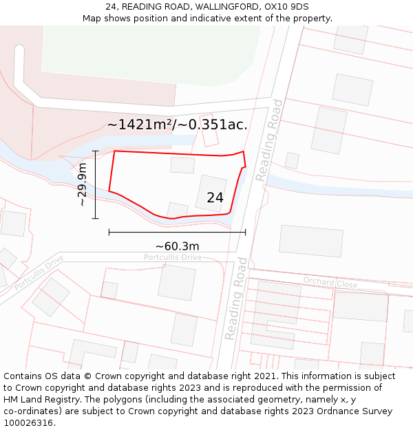 24, READING ROAD, WALLINGFORD, OX10 9DS: Plot and title map