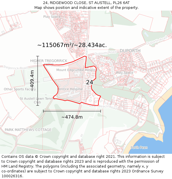 24, RIDGEWOOD CLOSE, ST AUSTELL, PL26 6AT: Plot and title map