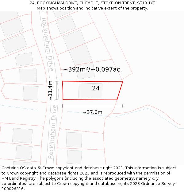 24, ROCKINGHAM DRIVE, CHEADLE, STOKE-ON-TRENT, ST10 1YT: Plot and title map