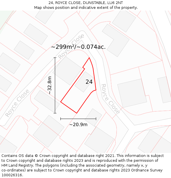 24, ROYCE CLOSE, DUNSTABLE, LU6 2NT: Plot and title map