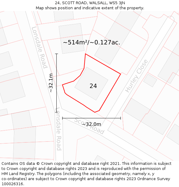 24, SCOTT ROAD, WALSALL, WS5 3JN: Plot and title map