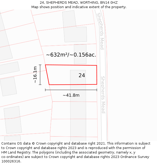 24, SHEPHERDS MEAD, WORTHING, BN14 0HZ: Plot and title map