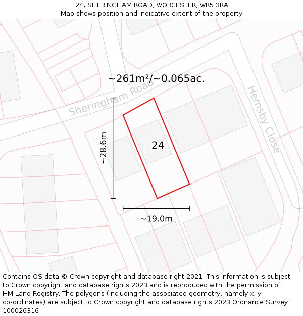 24, SHERINGHAM ROAD, WORCESTER, WR5 3RA: Plot and title map