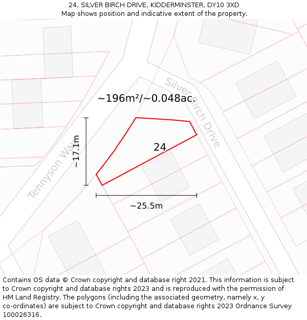 24, SILVER BIRCH DRIVE, KIDDERMINSTER, DY10 3XD: Plot and title map