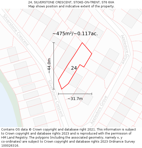 24, SILVERSTONE CRESCENT, STOKE-ON-TRENT, ST6 6XA: Plot and title map