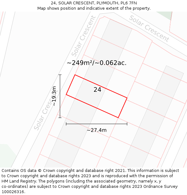 24, SOLAR CRESCENT, PLYMOUTH, PL6 7FN: Plot and title map