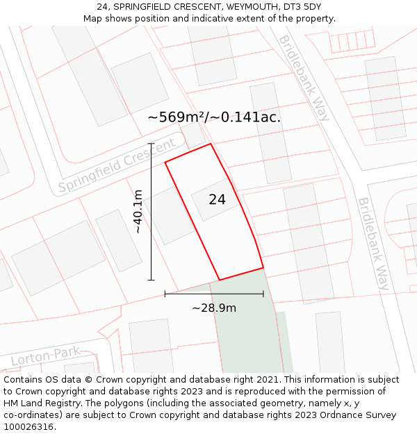 24, SPRINGFIELD CRESCENT, WEYMOUTH, DT3 5DY: Plot and title map