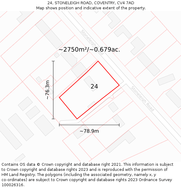 24, STONELEIGH ROAD, COVENTRY, CV4 7AD: Plot and title map