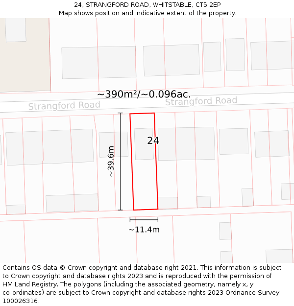 24, STRANGFORD ROAD, WHITSTABLE, CT5 2EP: Plot and title map