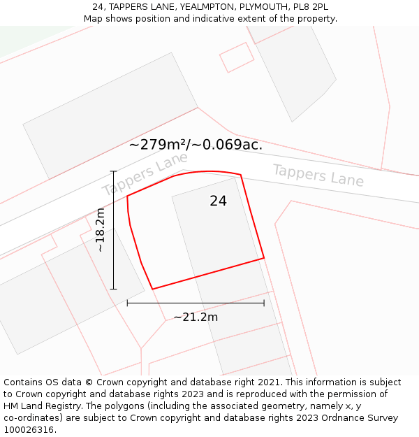 24, TAPPERS LANE, YEALMPTON, PLYMOUTH, PL8 2PL: Plot and title map