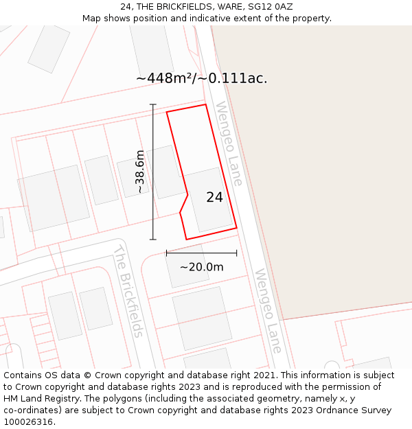 24, THE BRICKFIELDS, WARE, SG12 0AZ: Plot and title map