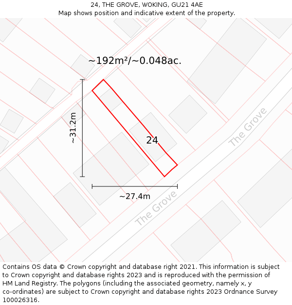 24, THE GROVE, WOKING, GU21 4AE: Plot and title map