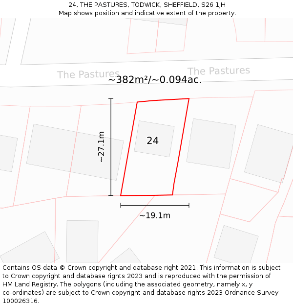 24, THE PASTURES, TODWICK, SHEFFIELD, S26 1JH: Plot and title map