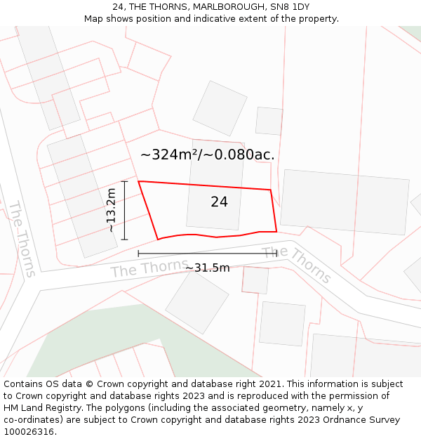 24, THE THORNS, MARLBOROUGH, SN8 1DY: Plot and title map