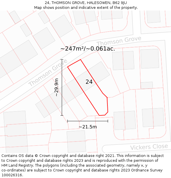 24, THOMSON GROVE, HALESOWEN, B62 9JU: Plot and title map