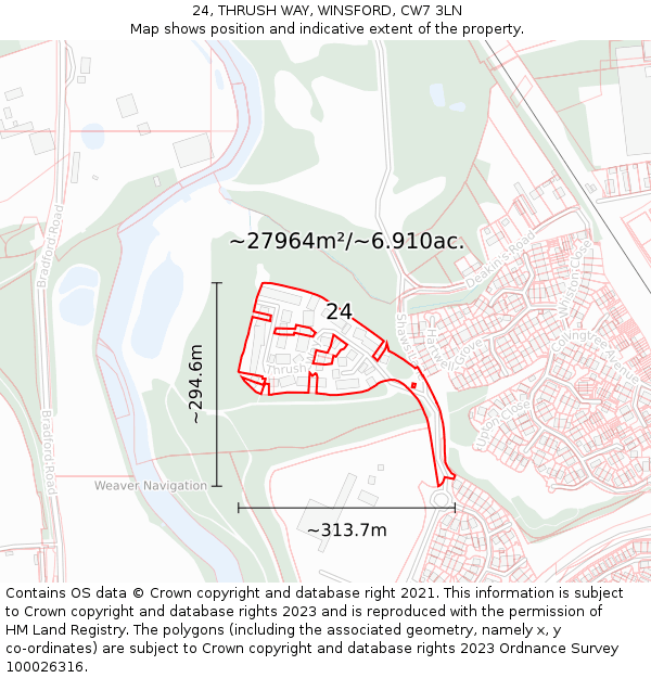 24, THRUSH WAY, WINSFORD, CW7 3LN: Plot and title map