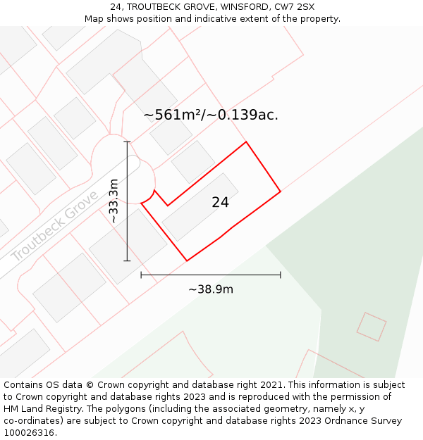 24, TROUTBECK GROVE, WINSFORD, CW7 2SX: Plot and title map