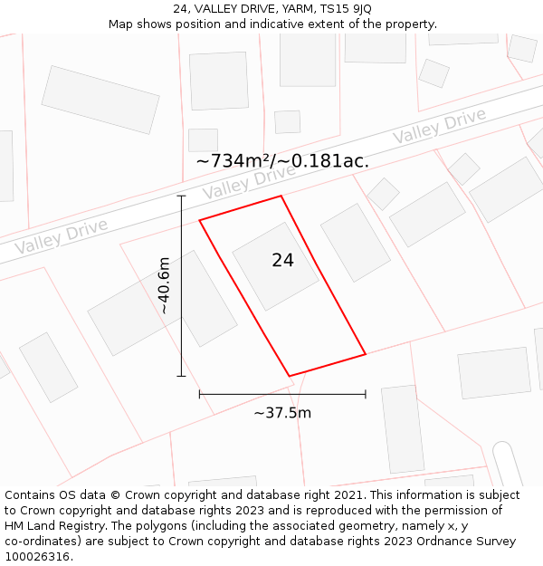 24, VALLEY DRIVE, YARM, TS15 9JQ: Plot and title map