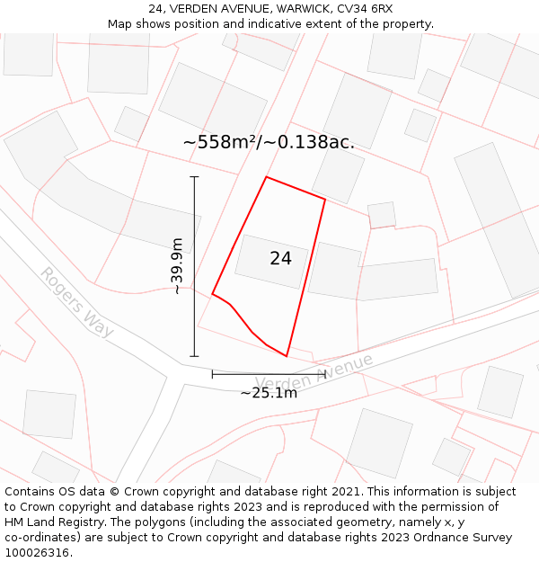 24, VERDEN AVENUE, WARWICK, CV34 6RX: Plot and title map