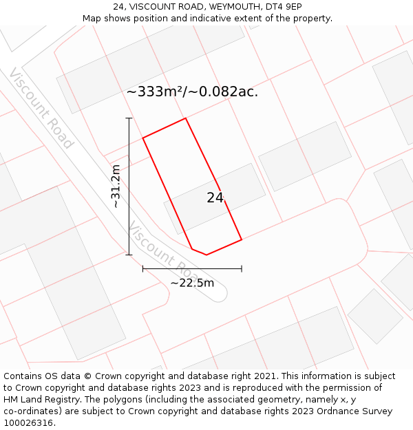 24, VISCOUNT ROAD, WEYMOUTH, DT4 9EP: Plot and title map