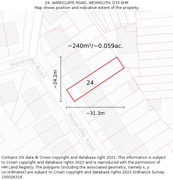 24, WARDCLIFFE ROAD, WEYMOUTH, DT4 0HR: Plot and title map