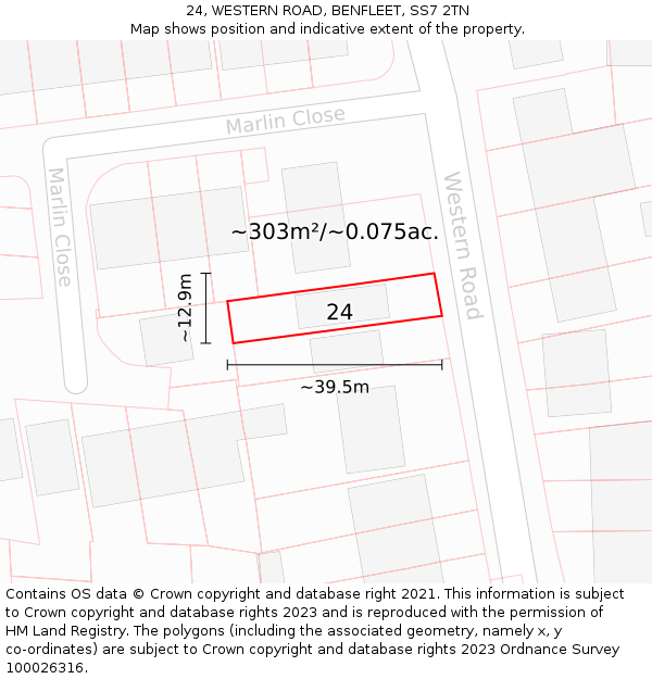 24, WESTERN ROAD, BENFLEET, SS7 2TN: Plot and title map