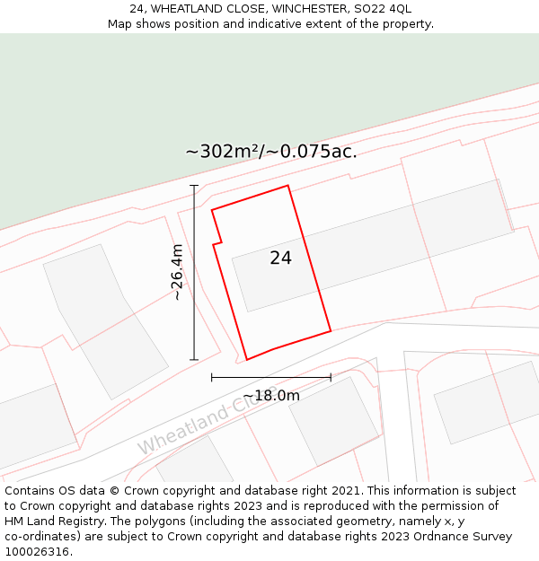 24, WHEATLAND CLOSE, WINCHESTER, SO22 4QL: Plot and title map