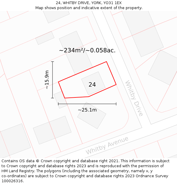 24, WHITBY DRIVE, YORK, YO31 1EX: Plot and title map