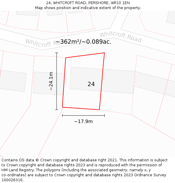 24, WHITCROFT ROAD, PERSHORE, WR10 1EN: Plot and title map
