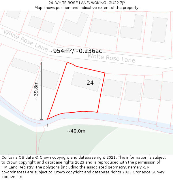 24, WHITE ROSE LANE, WOKING, GU22 7JY: Plot and title map