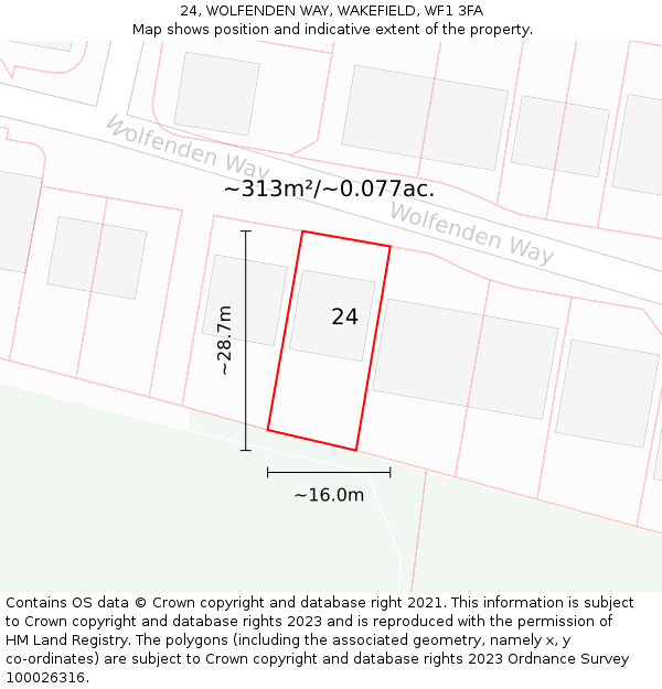 24, WOLFENDEN WAY, WAKEFIELD, WF1 3FA: Plot and title map