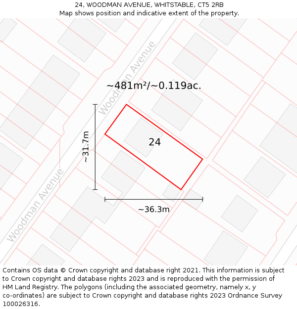 24, WOODMAN AVENUE, WHITSTABLE, CT5 2RB: Plot and title map