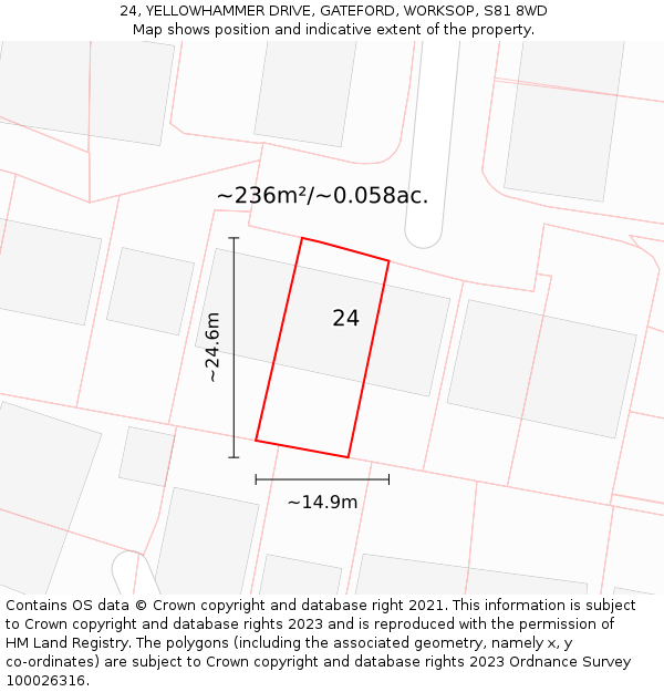 24, YELLOWHAMMER DRIVE, GATEFORD, WORKSOP, S81 8WD: Plot and title map