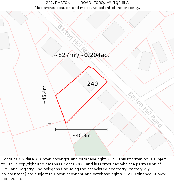 240, BARTON HILL ROAD, TORQUAY, TQ2 8LA: Plot and title map