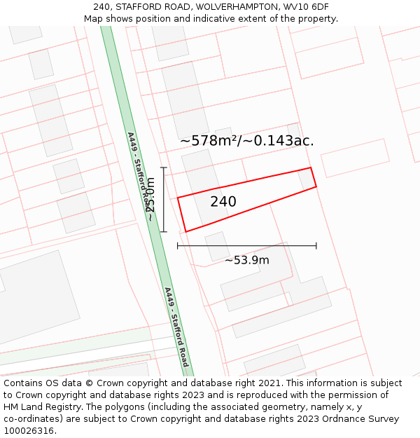 240, STAFFORD ROAD, WOLVERHAMPTON, WV10 6DF: Plot and title map