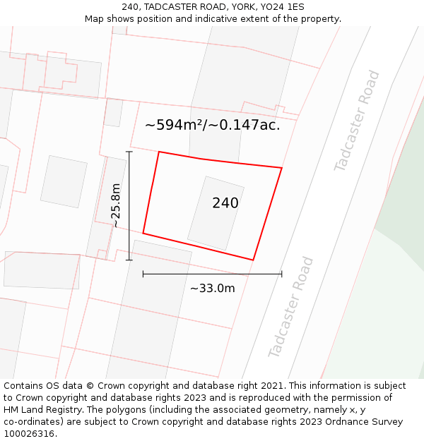 240, TADCASTER ROAD, YORK, YO24 1ES: Plot and title map