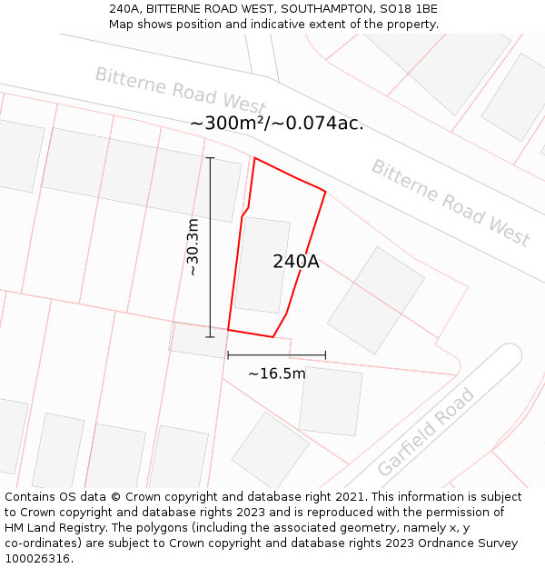 240A, BITTERNE ROAD WEST, SOUTHAMPTON, SO18 1BE: Plot and title map