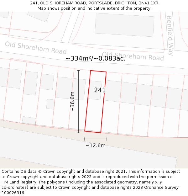 241, OLD SHOREHAM ROAD, PORTSLADE, BRIGHTON, BN41 1XR: Plot and title map