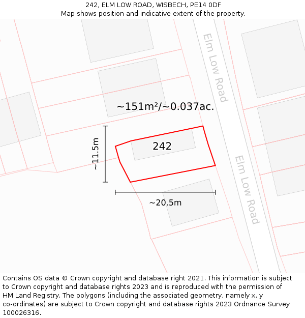 242, ELM LOW ROAD, WISBECH, PE14 0DF: Plot and title map