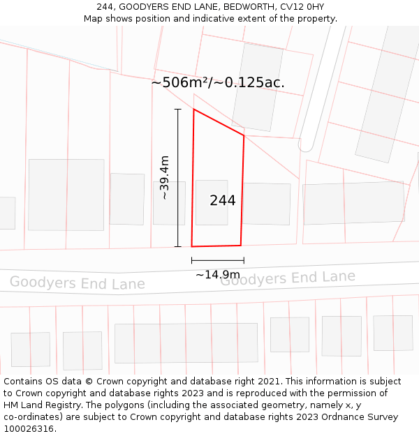 244, GOODYERS END LANE, BEDWORTH, CV12 0HY: Plot and title map