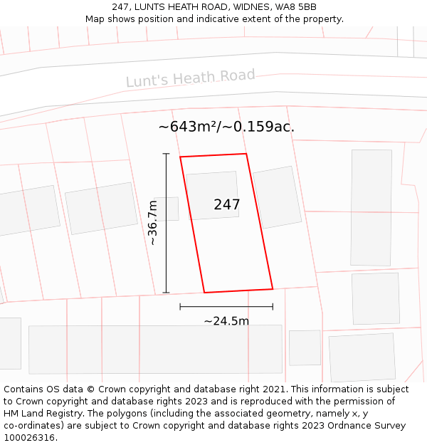 247, LUNTS HEATH ROAD, WIDNES, WA8 5BB: Plot and title map