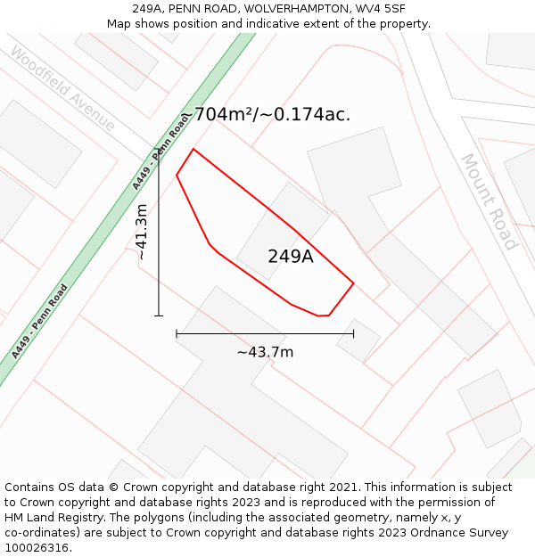 249A, PENN ROAD, WOLVERHAMPTON, WV4 5SF: Plot and title map