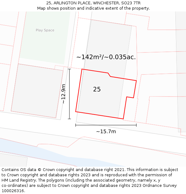 25, ARLINGTON PLACE, WINCHESTER, SO23 7TR: Plot and title map